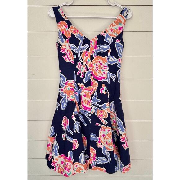 Lily Pulitzer Floral Fit and Flare Dress Sleeveless V-Neck Party Cocktail Dress - Picture 3 of 11